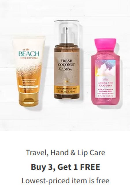 Travel, Hand & Lip Care Buy 3, Get 1 Free