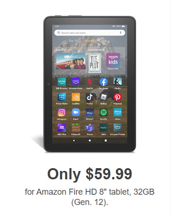 Only $59.99 for Amazon Fire HD 8" Tablet, 32GB (Gen. 12)