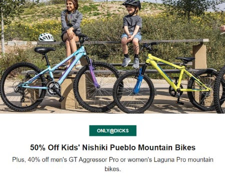 50% Off Kids' Nishiki Pueblo Mountain Bikes Plus, More from Dick's Sporting Goods