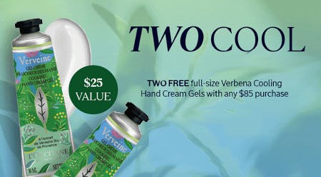 Two Free Full-Size Verbana Cooling Hand Cream Gel  With Any $85 Purchase from L'Occitane