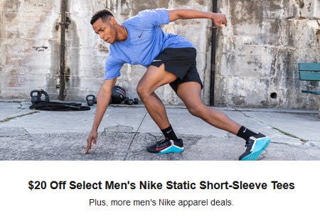 $20 Off Select Men's Nike Static Short-Sleeve Tees from Dick's Sporting Goods