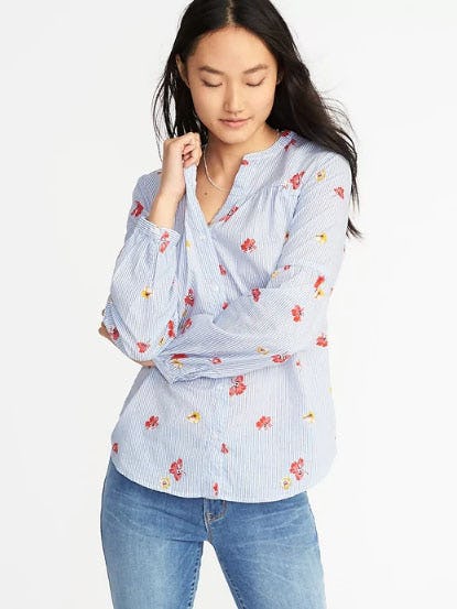 Relaxed Smocked Button-Front Shirt for Women from Old Navy