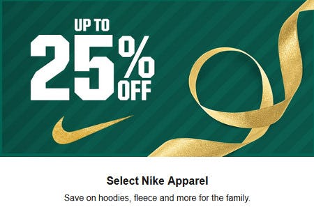 Up to 25% Off Select Nike Apparel
