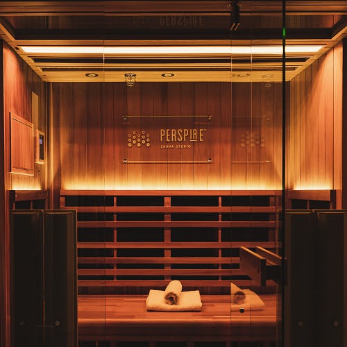 Sauna with Perspire logo in background