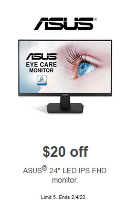 $20 Off ASUS 24" LED IPS FHD Monitor