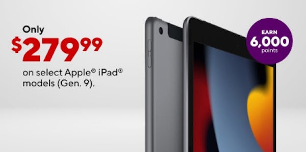 $279.99 on Select Apple iPad Models (Gen. 9)