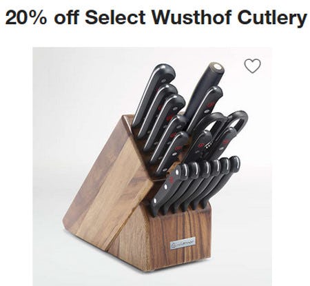20% off Select Wusthof Cutlery from Crate & Barrel