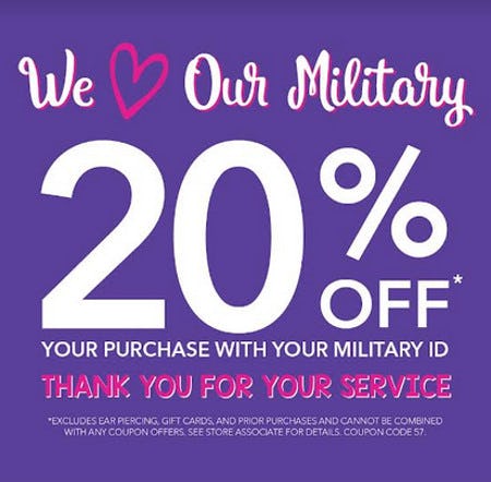 20% Off Your Purchase With Your Military ID from Claire's