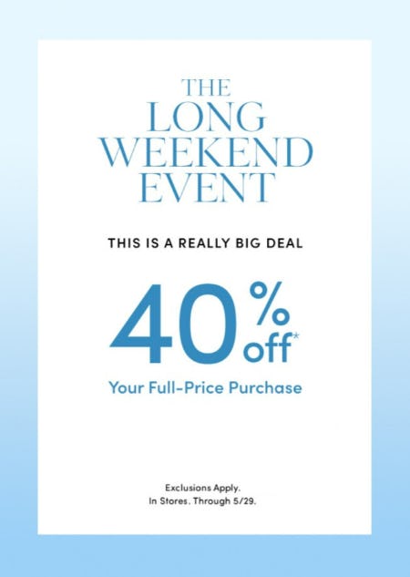 The Long Weekend Event 40% Off