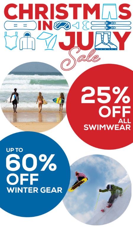 Christmas in July Sale: 25% Off All Swimwear and up to 60% Off Winter Gear from Sun & Ski Sports