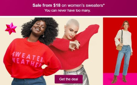 Sale from $18 on Women's Sweaters from Target