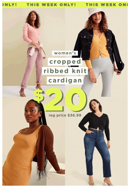 $20 Women's Cropped Ribbed Knit Cardigan