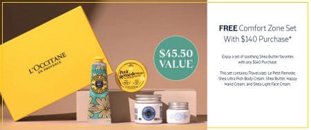 Free Comfort Zone Set With $140 Purchase from L'occitane En Provence