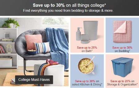 Save Up to 30% on All Things College from Target                                  